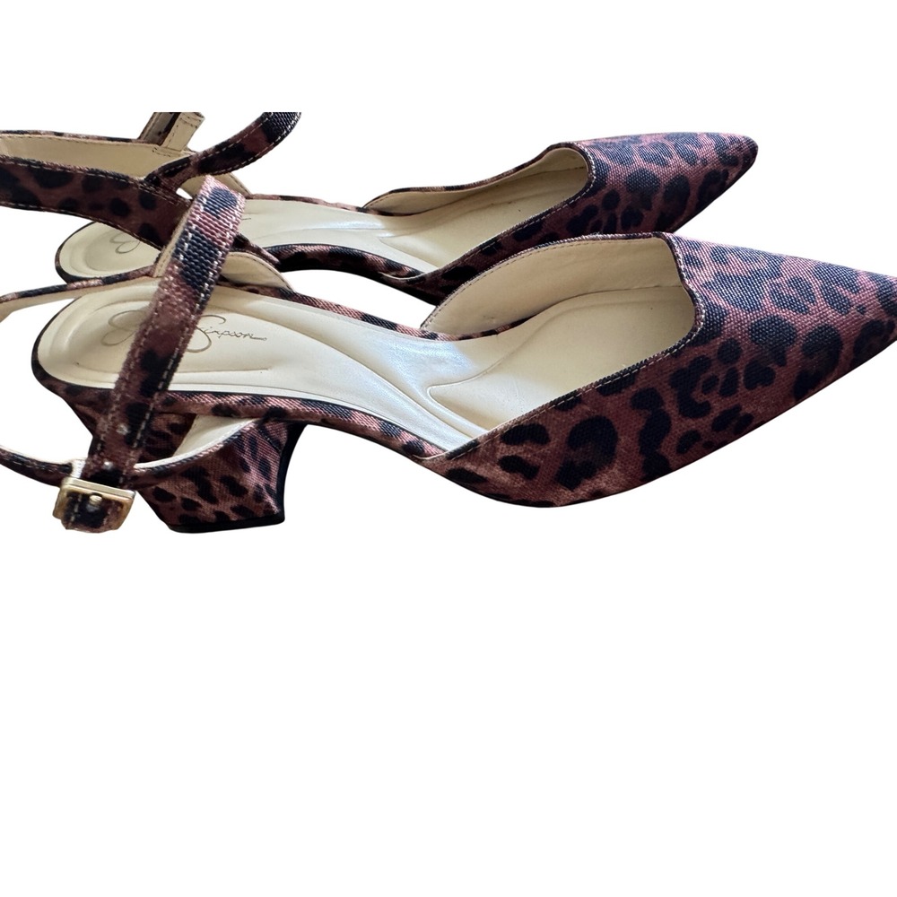 Jessica Simpson Leopard Print Slingback Block Heel Pumps Brown Black Size 8M 39